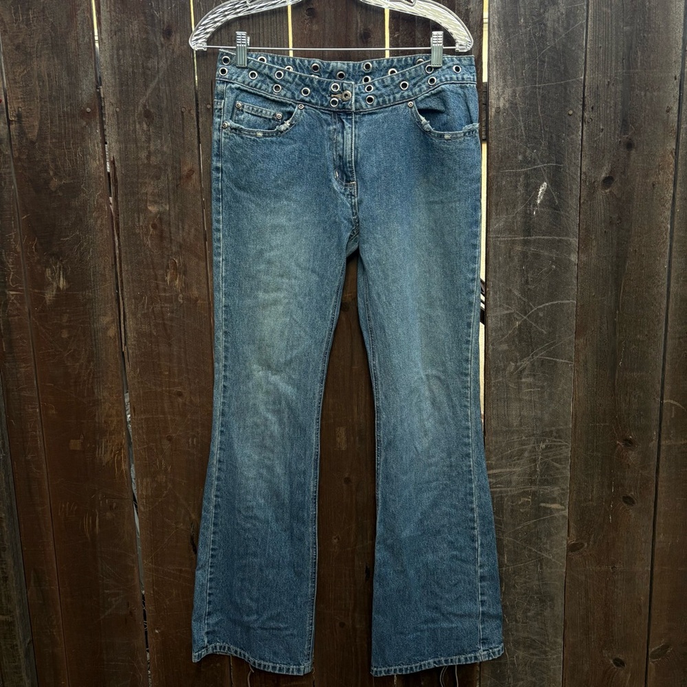 Rue21 Blue Flare Women's Jeans with Grommet Detail
